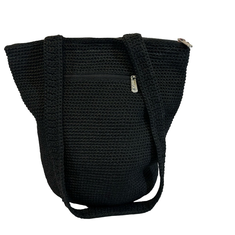 The‎ Sak Crochet Tote Bag Black Shoulder Bag Zipper Top